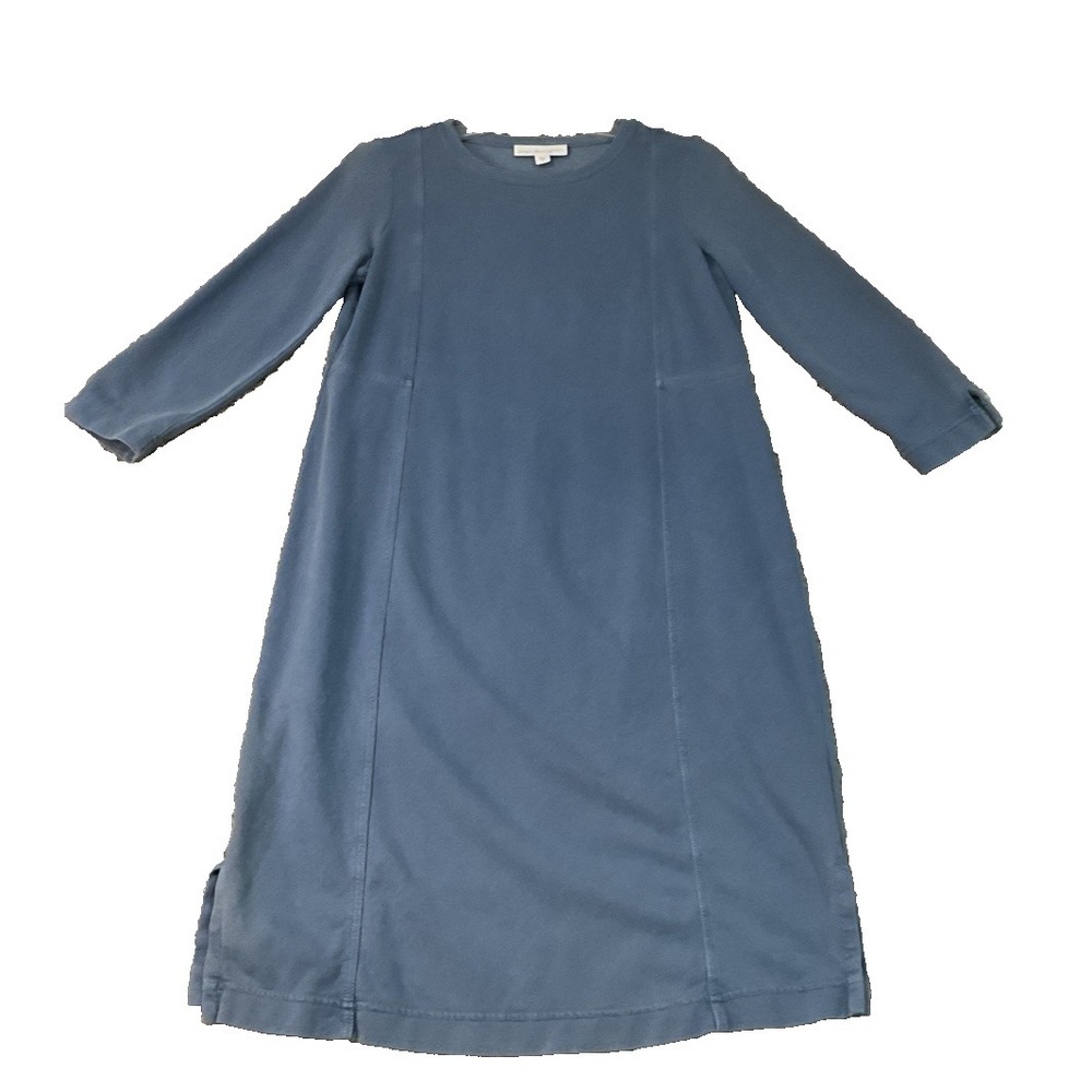 Pure Jill XS 100% Organic Crown Cotton Dress Blue Long Sleeve Minimalist Casual